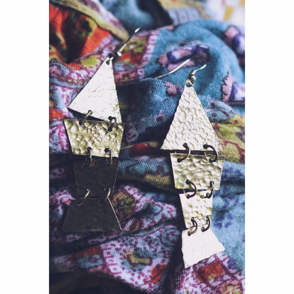 Boho African Hammered Geo Dangle Earrings